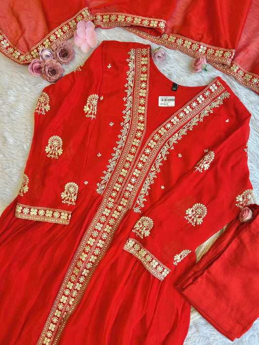 Rust Pure Chinnon Kurta Set