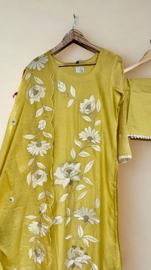 Golden Bloom Mul Chanderi Suit Set