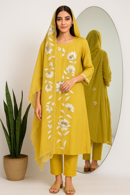 Golden Bloom Mul Chanderi Suit Set