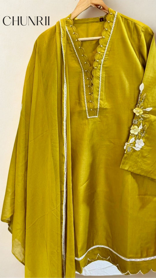 Olive Elegance Embroidered Kurta Set