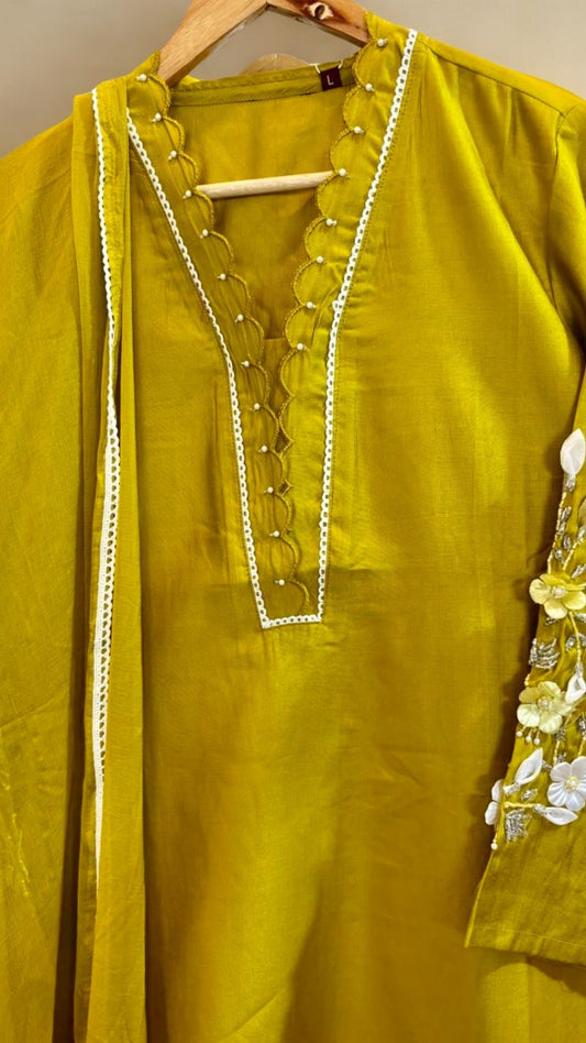 Olive Elegance Embroidered Kurta Set
