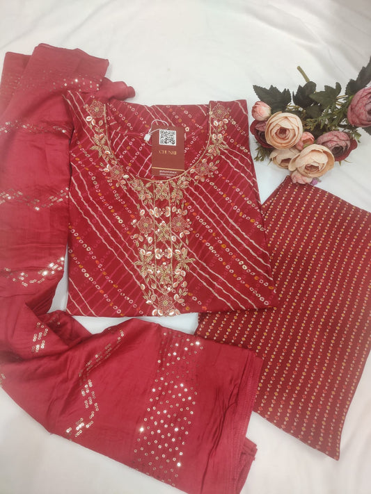 Bandej modal chanderi straight kurti set